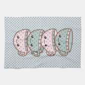 Chibi Dotty Teacup Stack Pink und Blau Geschirrtuch (Horizontal)