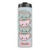 Chibi Dotty Teacup Stack Pink und Blau Thermosbecher (Vorderseite)