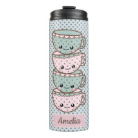 Chibi Dotty Teacup Stack Pink und Blau