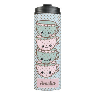 Chibi Dotty Teacup Stack Pink und Blau Thermosbecher