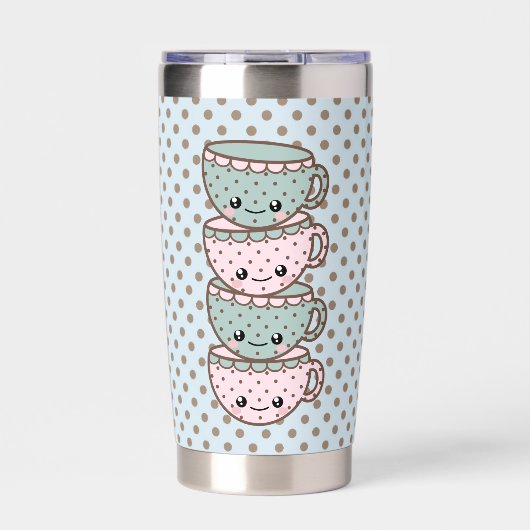 Chibi Dotty Teetassen-Stack Rosa und Blau Thermobecher (Vorderseite)