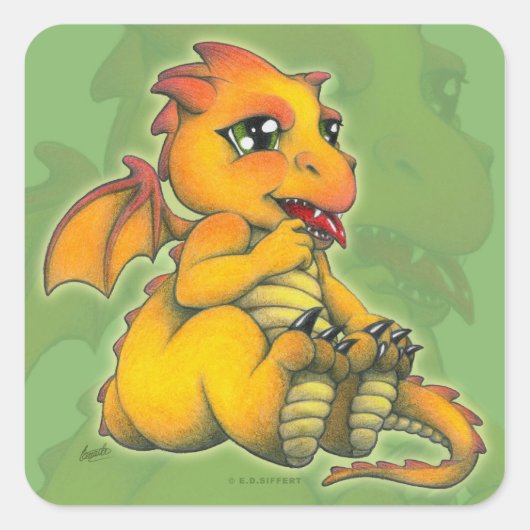 Chibi Dragon Quadratischer Aufkleber (Vorderseite)
