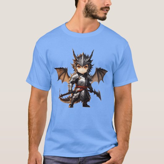 Chibi Dragonwarrior Front Pose in Vollpanzerung lu T-Shirt (Vorderseite)
