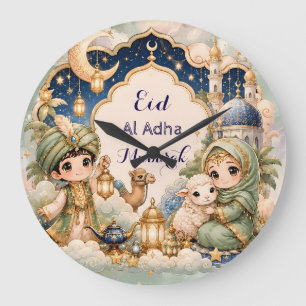 Chibi Eid Al Adha Mubarak Kinder Muslim Große Wanduhr