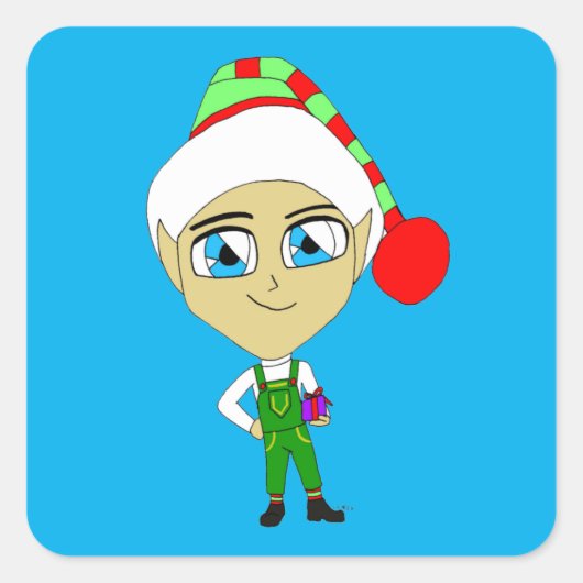 Chibi elf quadratischer aufkleber (Vorderseite)
