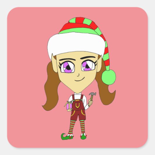 Chibi elf quadratischer aufkleber (Vorderseite)