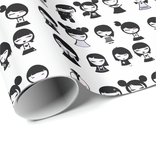 Chibi Emo Goth Geschenkpapier (Rolleneckpunkt)