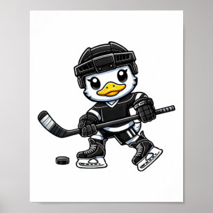 Chibi-Ente spielt Eishockey Süßes Design  Poster