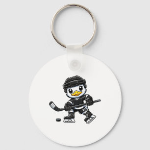 Chibi-Ente spielt Eishockey Süßes Design Schlüsselanhänger