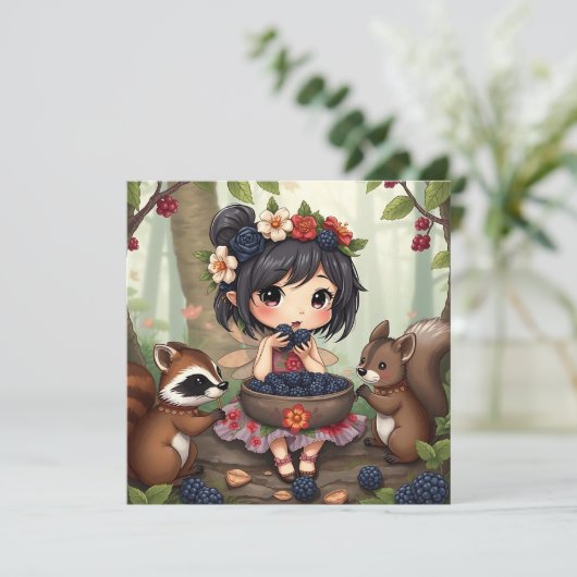 Chibi Fairy and Forest Animals Blank Karte (Stehend Vorderseite)