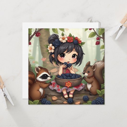 Chibi Fairy and Forest Animals Blank Karte (Vorderseite/Rückseite Beispiel)