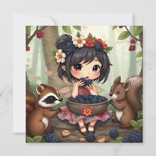 Chibi Fairy and Forest Animals Blank Karte (Vorderseite)