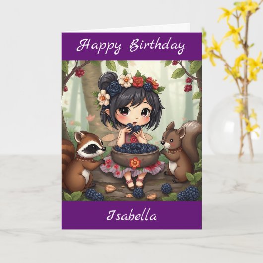 Chibi Fairy Birthday | Farbseite Karte (Gelbe Blume)