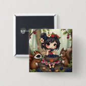 Chibi Fairy Eating Blackberries with Forest Friend Button (Vorne & Hinten)