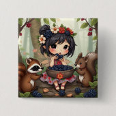 Chibi Fairy Eating Blackberries with Forest Friend Button (Vorderseite)