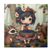 Chibi Fairy Eating Blackberries with Forest Friend Fliese (Vorderseite)