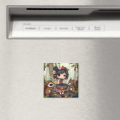 Chibi Fairy Eating Blackberries with Forest Friend Magnet (In Situ (Geschirrspüler))