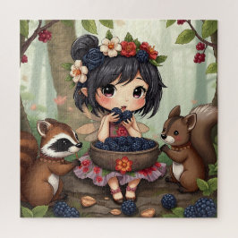 Chibi Fairy Eating Blackberries with Forest Friend Puzzle