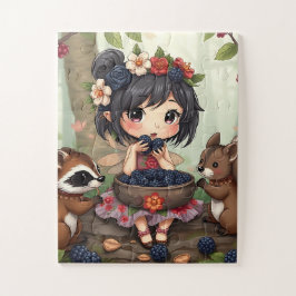 Chibi Fairy Eating Blackberries with Forest Friend Puzzle
