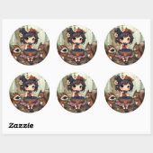 Chibi Fairy Eating Blackberries with Forest Friend Runder Aufkleber (Blatt)