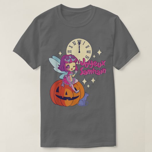 Chibi Fairy Godmutter Black Cat Pumpkin Halloween T-Shirt (Design vorne)