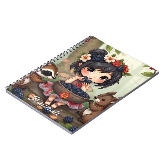 Chibi Fairy isst BlackBerry mit Waldfreund Notizblock (Linke Seite)