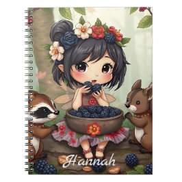 Chibi Fairy isst BlackBerry mit Waldfreund Notizblock