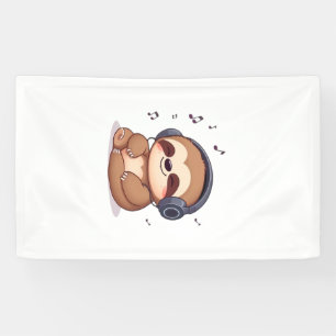 Chibi Faultier mit Kopfhörern � Süße Kawaii entspa Banner
