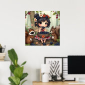 Chibi-Fee, die mit ihrem Wald Freund Brombeeren is Poster (Heimbüro)