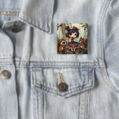 Chibi-Fee, die mit Waldtieren Brombeeren isst Button (Beispiel)