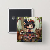 Chibi-Fee, die mit Waldtieren Brombeeren isst Button (Vorne & Hinten)