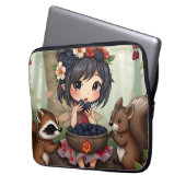 Chibi-Fee, die mit Waldtieren Brombeeren isst Laptopschutzhülle (Vorderseite Links)