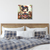 Chibi-Fee isst Brombeeren mit Waldtieren Leinwanddruck (Insitu (Schlafzimmer))