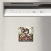 Chibi-Fee isst Brombeeren mit Waldtieren Magnet (In Situ (Geschirrspüler))