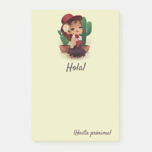 Chibi flamenco in spanischer Hut und Kakteen Post-it Klebezettel