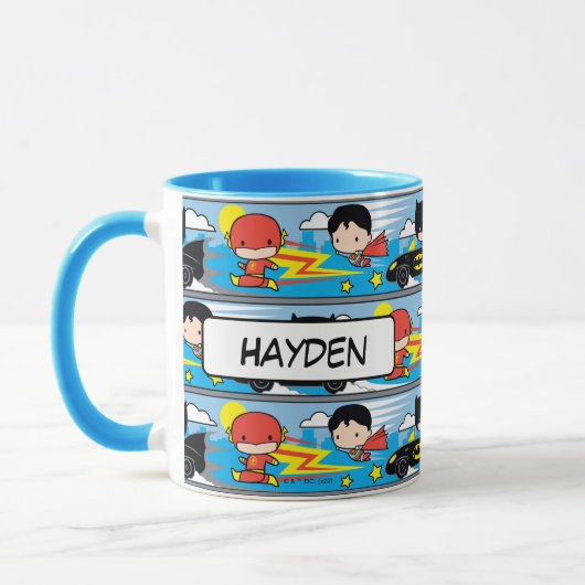 Chibi Flash, Superman, and Batman Racing Pattern Tasse (Links)