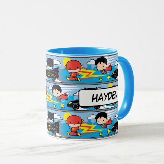 Chibi Flash, Superman, and Batman Racing Pattern Tasse (VorderseiteRechts)