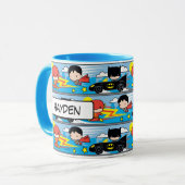 Chibi Flash, Superman, and Batman Racing Pattern Tasse (Vorderseite Links)