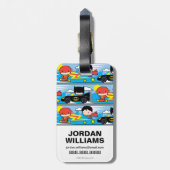 Chibi Flash, Superman und Batman Racing Pattern Gepäckanhänger (Rückseite vertikal)