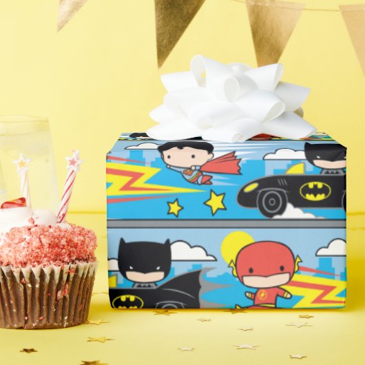 Chibi Flash, Superman und Batman Racing Pattern Geschenkpapier (Geburtstagsparty)