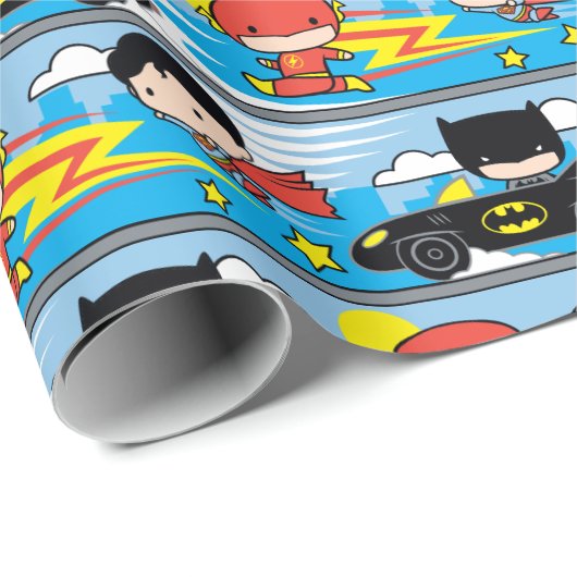 Chibi Flash, Superman und Batman Racing Pattern Geschenkpapier (Rolleneckpunkt)
