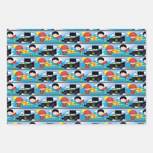 Chibi Flash, Superman und Batman Racing Pattern Geschenkpapier Set (Vorderseite 2)