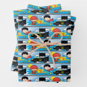 Chibi Flash, Superman und Batman Racing Pattern Geschenkpapier Set (Beispiel)