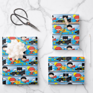 Chibi Flash, Superman und Batman Racing Pattern Geschenkpapier Set