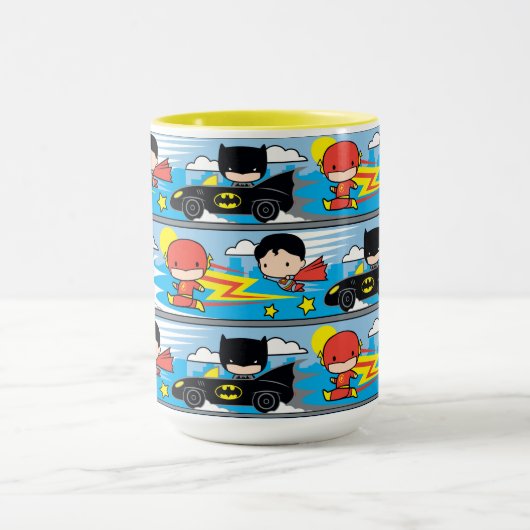 Chibi Flash, Superman und Batman Racing Pattern Tasse (Zentrum)