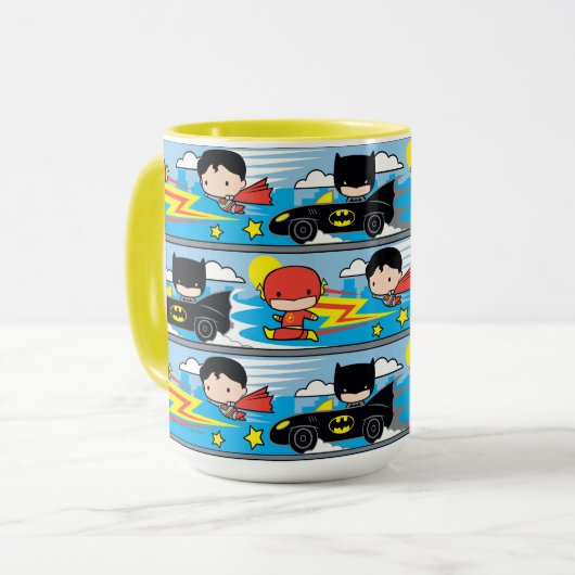 Chibi Flash, Superman und Batman Racing Pattern Tasse (Vorderseite Links)