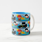 Chibi Flash, Superman und Batman Racing Pattern Zweifarbige Tasse (VorderseiteRechts)