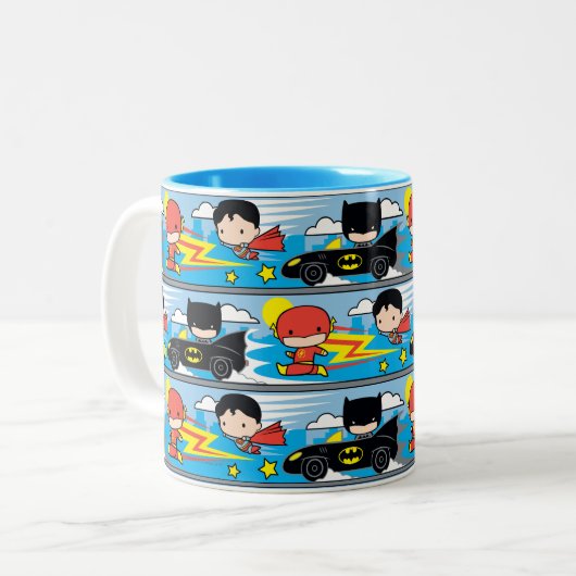 Chibi Flash, Superman und Batman Racing Pattern Zweifarbige Tasse (Vorderseite Links)