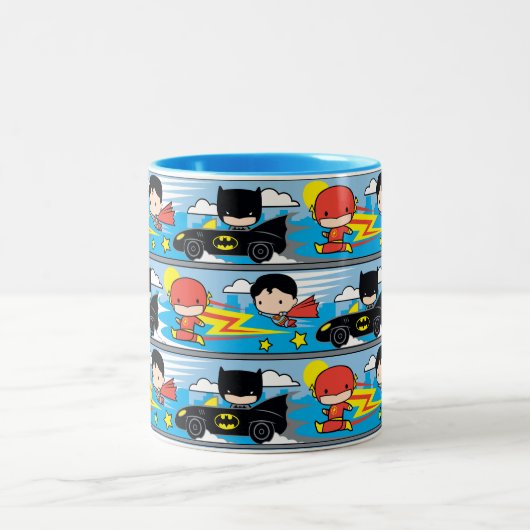 Chibi Flash, Superman und Batman Racing Pattern Zweifarbige Tasse (Mittel)