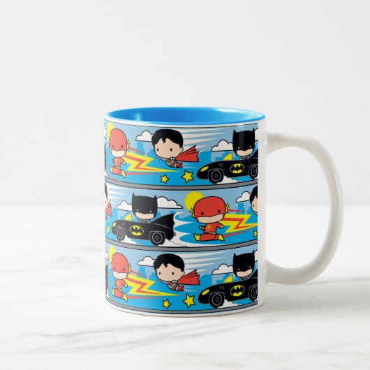 Chibi Flash, Superman und Batman Racing Pattern Zweifarbige Tasse (Rechts)